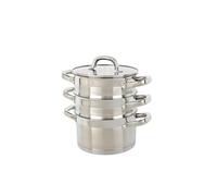 Salter Timeless 3 Tier Steamer - Pentole da cucina impilabili in acciaio inox da 18cm, include manici e coperchio in vetro temperato, per la cottura a vapore delle verdure, adatto ai piani a induzione