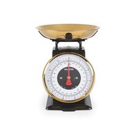 Salter Timeless - Bilancia da cucina meccanica, 5 kg, ciotola in acciaio inox da 1 litro, incrementi di 20 g, cifre grandi facili da leggere, altezza 25 cm, senza batterie, colore: Nero/Oro