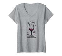 Saltiamo alla Parte in Cui prendo Il Vino Divertente Maglietta con Collo a V, Donna, Grigio Melange, L