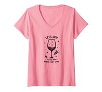 Saltiamo alla Parte in Cui prendo Il Vino Divertente Maglietta con Collo a V, Donna, Rosa, L