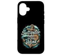 Saltwater Runs In My Veins Anchor Ocean Nautical Design Custodia per iPhone 16