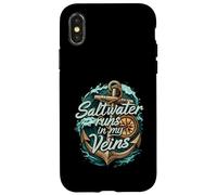 Saltwater Runs In My Veins Anchor Ocean Nautical Design Custodia per iPhone X/XS
