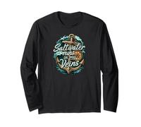 Saltwater Runs in My Veins Anchor Ocean Nautical Design Maglia a Manica