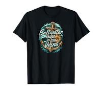 Saltwater Runs in My Veins Anchor Ocean Nautical Design Maglietta