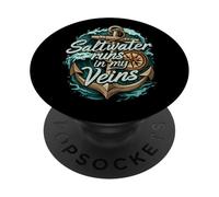 Saltwater Runs In My Veins Anchor Ocean Nautical Design PopSockets PopGrip Adesivo
