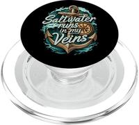 Saltwater Runs In My Veins Anchor Ocean Nautical Design PopSockets PopGrip per MagSafe