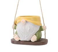Saluaqui Affascinante Fioriera da Oscillazione Gnomo Senza Volto per Uso Esterno Interno, Pentola per Pianta Sospesa Decorativa in Resina, Vaso di Fiori a Swing Verde Giallo a Risparmio per Giardini