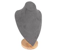 Saluaqui Elegante Supporto per la Collana in Legno con Tessuto Peluche - Supporto per Busto di Gioielli Multiuso per Casa, Negozio, Fiera - per la Catena della Collana Nera (Gray)
