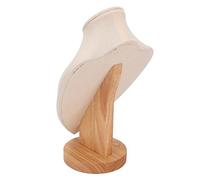 Saluaqui Elegante Supporto per la Collana in Legno con Tessuto Peluche - Supporto per Busto di Gioielli Multiuso per Casa, Negozio, Fiera - per la Catena della Collana Nera (Beige)