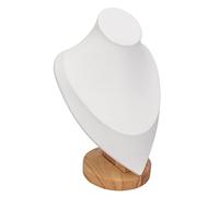 Saluaqui Elegante Supporto per la Collana in Legno con Tessuto Peluche - Supporto per Busto di Gioielli Multiuso per Casa, Negozio, Fiera - per la Catena della Collana Nera (White)