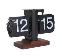 Saluaqui Orologio retrò Meccanico con Telaio in Acciaio Inossidabile e Base in Legno-Orologio di Ribaltamento Automatico di 12 Ore con Grandi Numeri Facili da Leggere per Soggiorno e Ufficio (#5)