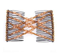 Saluaqui Pettine per Capelli con Perline Accessorio per Capelli Elastico a Doppio Pettine Disco per Versatile per uno Styling Semplice e Acconciature Uniche per Tipi di e (Caffè)