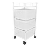 Saluaqui Porta di Stoccaggio Rotante con Ruote - Organizzatore del Cesto in Rete Rotabile in Acciaio a 3 Livelli per Cucina, Frutta, Verdura, Giocattolo e Stoccaggio di Cosmetici in Bianco in Bianco