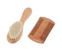 Saluaqui Riparato a Pelo per Bambini in Legno Morbido Naturale e Pettine con Faccia a Doppia Bordata per Neonati e Neonati - Pennello in Lana di Capra Delicata per le Docce per Bambini