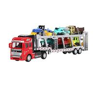 Saluaqui Set di Giocattoli per Camion di Trasporto con Funzione di Tiro in Lega - Modello di Trasporto Rosso da 12,6 Pollici con 6 Piccoli Veicoli Ingegneristici per il Gioco di Costruzione (#1)