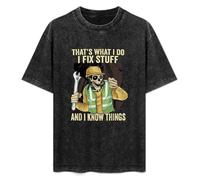 SaludHealth I Fix Stuff And I Know Things That's What I Do Funny Skvll Unisex T-Shirt Printed Tee Graphic Top Men Black Shirt XXL