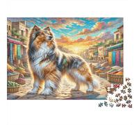 Saluki - Carta spessa e resistente - Collie nella piazza del mercato della città colorata - Puzzle - Regalo di compleanno regalabile - 38x26cm/1000 pezzi