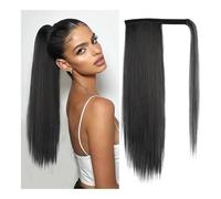 Salute coda di cavallo lunga e dritta, sintetica per avvolgere, extension per capelli da donna, mix naturale di frangia bionda per la cura del corpo (BLACK)