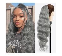 Salute, coda di cavallo sintetica lunga bionda, coda di cavallo ondulata con coulisse per donne, coda di cavallo nero-marrone, extension per capelli per la cura personale (grigio)