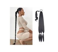 Salute Intrecciata coda di cavallo, coda di cavallo sintetica lunga con elastico per capelli, capelli sintetici fatti in casa, per donne nella vita di tutti i giorni (nero, 34i