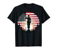 Saluting Soldato Design Con Bandiera Americana Per Veterani Maglietta