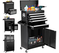Salutmeuble Carrello da officina in acciaio, carrello per attrezzi su ruote, servizio cantiere-20inch-5 cassettiera - nero - cassetta degli attrezzi per officina, tappetino antiscivolo, costruzione
