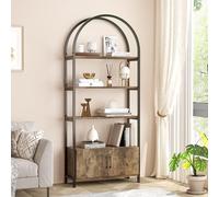 Salutmeuble Libreria ad arco con 2 ante 182 cm, libreria aperta a 4 livelli con telaio in metallo robusto, scaffale espositivo autoportante per soggiorno, camera da letto