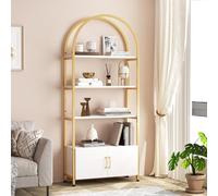 Salutmeuble Libreria ad arco con 2 ante 182 cm, libreria aperta a 4 livelli con telaio in metallo robusto, scaffale espositivo autoportante per soggiorno, camera da letto