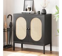 Salutmeuble Mobile credenza in rattan, con anta e mensola, consolle con ripostiglio, per corridoio, ingresso, soggiorno (nero, 80cm x 40cm x 83cm)