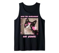 Salva Ambiente Mangia Plastica Gatto Divertente Detto Uomini Donne Bambini Canotta