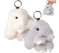 Salva clinico con coniglietto da 2 pezzi per portachiavi a coniglio peloso peluche artificiale peluche portachiavi decorativi fluffi per zaino, tasto per auto, borsa e altro ancora, geige + grig