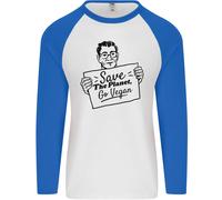 Salva Il Pianeta Vai Vegano Riscaldamento Globale Uomo L/S Maglietta Da Baseball