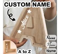 Salvadanai in legno personalizzato con nome per bambini, design con iniziale grande e trasparente, souvenir e ricordo della crescita del bambino S,M,L,A,B,C,D,E,F,G,H,I,J,K,N,O,P,Q,R,T,U,V,W,X,Y,ZLegn