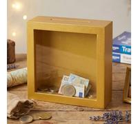 Salvadanaio 3D cornice con parabrezza trasparente, regalo salvadanaio, confezione regalo (bianco - oro giallo, rettangolare)