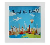 Salvadanaio 3D cornice con parabrezza trasparente, regalo salvadanaio, confezione regalo (Travel The World, bianco, rettangolare)
