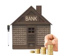 Salvadanaio a forma di casa,Salvadanaio a forma di casa | Scatola di risparmio a forma di casa per e adulti,Casa di piano di salvadanaio in legno da 1000 o 2000 euro con pennarello per la famiglia e l