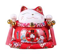 Salvadanaio a forma di gatto fortunato, 15,2 cm, carino Maneki Neko gatto fortunato giapponese con due campane salvadanaio/regalo/DeskToys decorazione