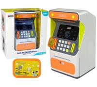 Salvadanaio bancomat per bambini con riconoscimento facciale e PIN, arancione