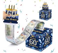 Salvadanaio con scritta "Happy 60th Birthday", colore blu e oro rosa, divertente scatola regalo per il 60° compleanno con biglietto di auguri per il 60° compleanno per soldi/lotteria/coupon per il