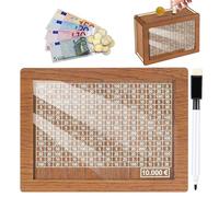Salvadanaio con Tavola Acrilica, Salvadanaio in Legno, Salvadanaio con Contatore, Riutilizzabile Salvadanaio con Obiettivi, Salvadanaio con Numeri per Bambini e Adulti (10000€)