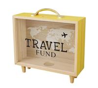 Salvadanaio da viaggio - Scatola porta biglietti, scatola decorativa per risparmio, valigia, in legno trasparente, con mappa del mondo, portamonete da viaggio per souvenir, banconote, foto, denaro