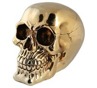 Salvadanaio decorativo con teschio con serratura, disegni metallizzati in oro, argento e bronzo, poliresina, 16 x 13 cm (oro)
