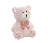 Salvadanaio decorativo in ceramica a forma di orso, blu chiaro e rosa, 13 x 11 x 11 cm, con coperchio rimovibile per conservare denaro, regalo per battesimo, comunione, compleanno, topolino perez