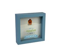 Salvadanaio Decorativo in Legno, Tema Nuova Casa, 16x16 cm, Blu