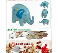 Salvadanaio Elefante Blu Bambini Ceramica Dimensioni Circa 21,5x10,5x14 Cm