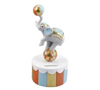 SALVADANAIO Elefante giocoliere celeste in resina 17 cm BOMBONIERA 1FGU