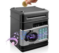 Salvadanaio elettronico Cassaforte per bambini dai 3 anni in su, codice password elettronico, cassaforte ATM con modalità musica, salvadanaio elettronico digitale per bambini (NERO)
