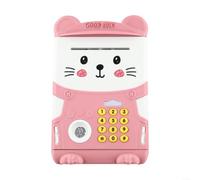 Salvadanaio elettronico grande con funzione ATM, sensore di impronte digitali e inserimento automatico, sistema di password sicuro per bambini per l'educazione finanziaria in ABS (rosa chiaro)