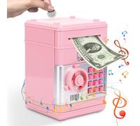 Salvadanaio elettronico per bambini, cassaforte per bambini con codice, salvadanaio con musica e modalità silenziosa,salvadanaio digitale ATM,per ragazzi,ragazze,regali di Natale e Pasqua,rosa pallido