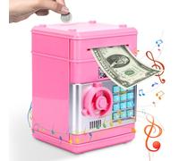 Salvadanaio elettronico per bambini, cassaforte per bambini con codice, salvadanaio con musica e modalità silenziosa,salvadanaio digitale ATM,per ragazzi,ragazze,regali di Natale e Pasqua, Rosa